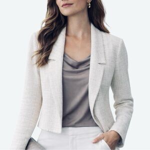 Shelby & Palmer Textured Ivory Metallic Jacket Blazer Size L Open Front Boucle